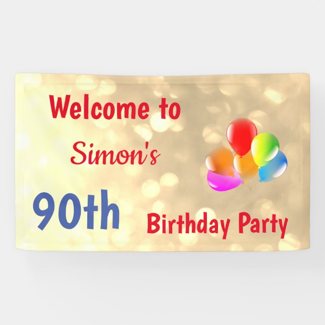 Colourful Personalised 90th Birthday Banner (Horizontal)