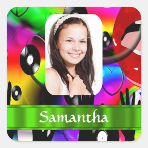 Colourful personalised abstract photo template square sticker