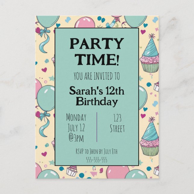 Colourful Personalised birthday invitation (Front)