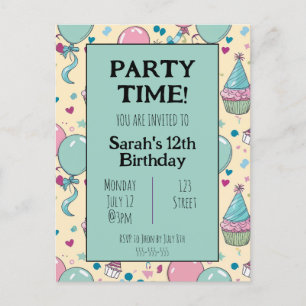 Colourful Personalised birthday invitation Postcard