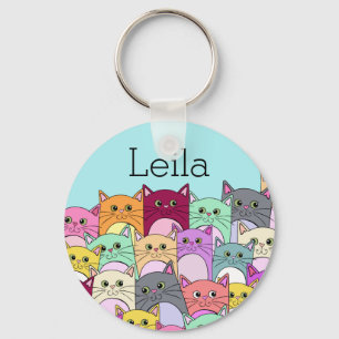 Colourful Personalised Cats Keychain