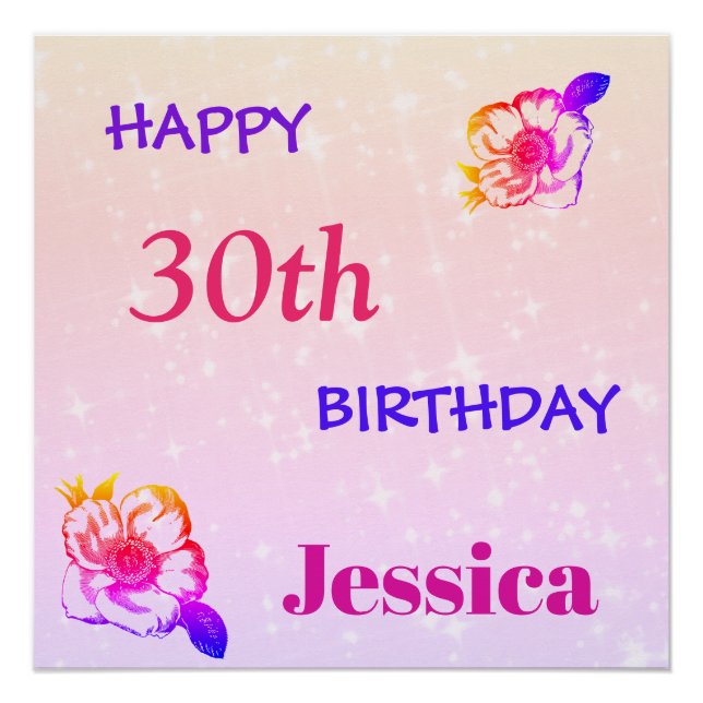Colourful personalised Happy 30th Birthday Poster (Front)