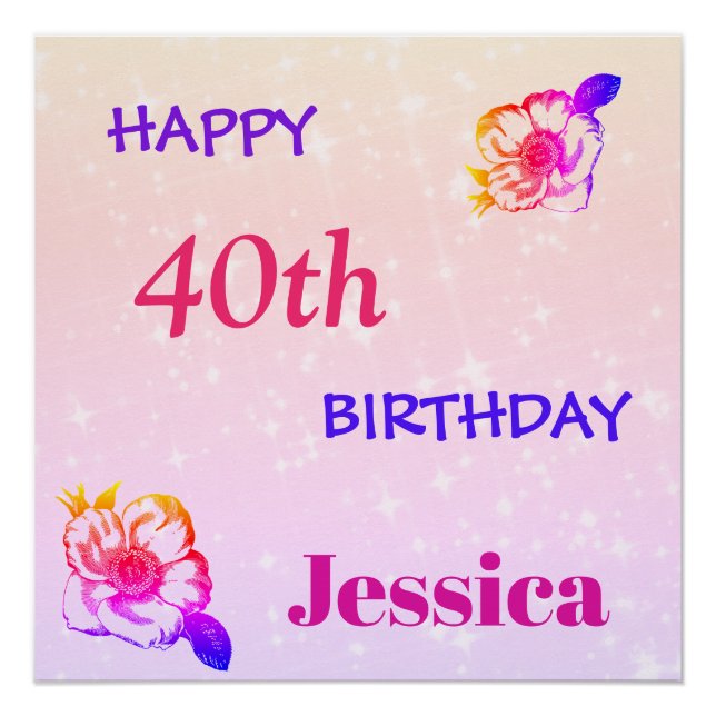 Colourful personalised Happy 40th Birthday Poster (Front)