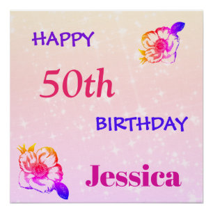 Colourful personalised Happy 50th Birthday Poster