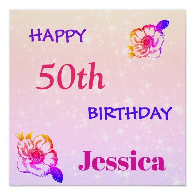 Colourful personalised Happy 50th Birthday Poster (Front)