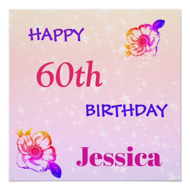 Colourful personalised Happy 60th Birthday Poster (Front)