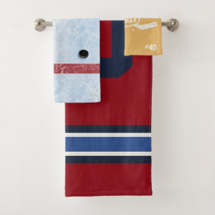 Colourful Personalised Ice Hockey Patchwork Bath Towel Set