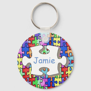 Colourful Personalised Jigsaw Piece Pattern Key Ring