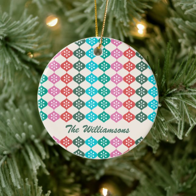 Colourful Personalised Modern Snowflake Family Nam Ceramic Tree Decoration (Tree)