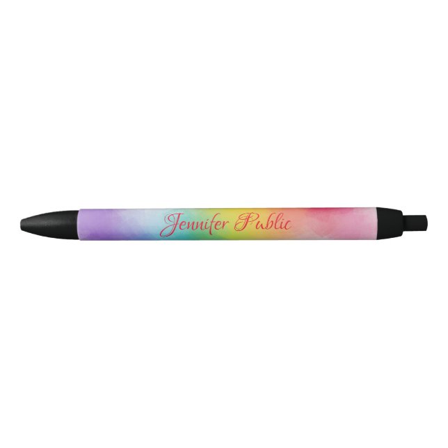 Colourful Personalised Name Script Elegant Templat Black Ink Pen (Front)