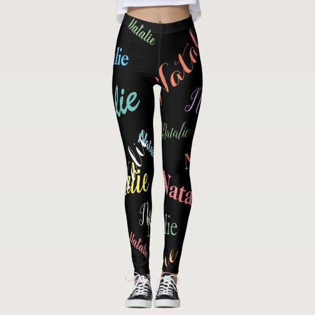 Colourful Personalised Name Typography Pattern Leggings (Front)
