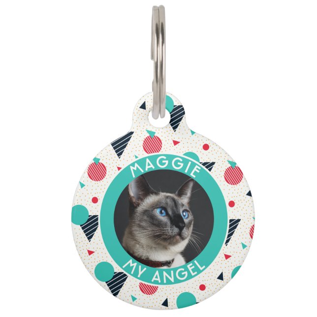 Colourful Personalised Pet Gift Memphis Pattern Tag (Front)