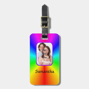 Colourful personalised photo background luggage tag