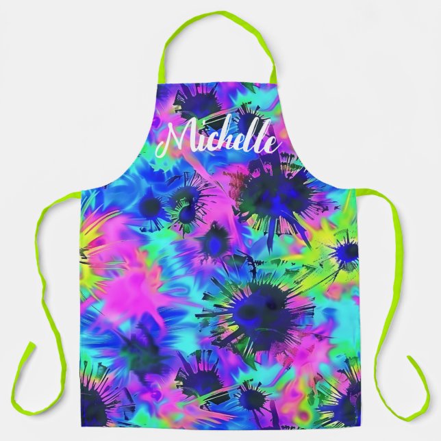 Colourful Personalised Tie Dye Apron (Front)