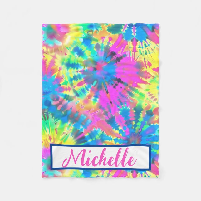 Colourful Personalised Tie Dye Fleece Blanket (Front)