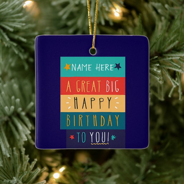 Colourful Personalised Typography Birthday    Ceramic Ornament (Tree)