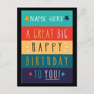 Colourful Personalised Typography Birthday Postcard