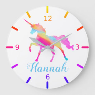 Colourful Personalised Unicorn Large Clock