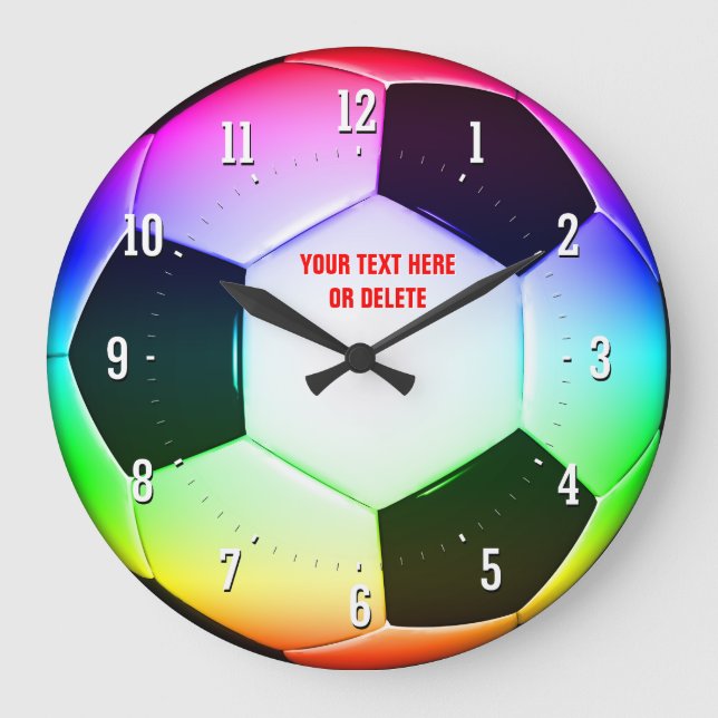 Colourful Personalizable Soccer Football | Sports Large Clock (Front)