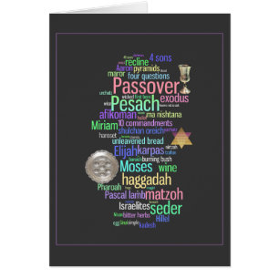 Colourful Pesach Words and Symbols Card