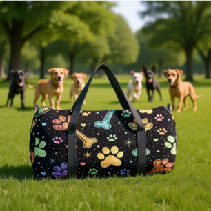 Colourful Pet Bones Paw Print Monogram Personalise Duffle Bag