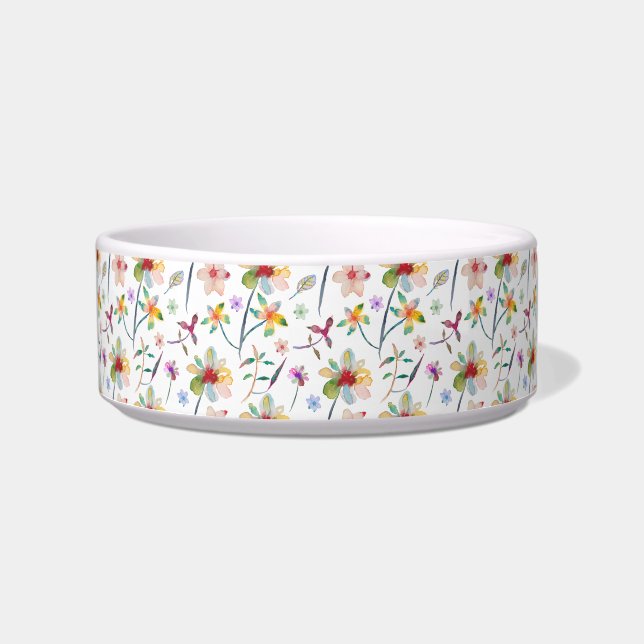 Colourful pet bowl floral watercolor pattern (Front)