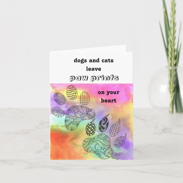 Colourful Pet Paw Prints Greeting Card (Front)