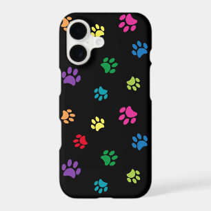 Colourful Pet Paw Prints on Black