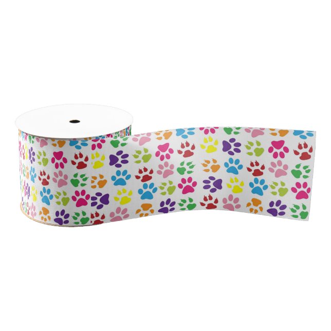 Colourful Pet Paws Grosgrain Ribbon (Spool)