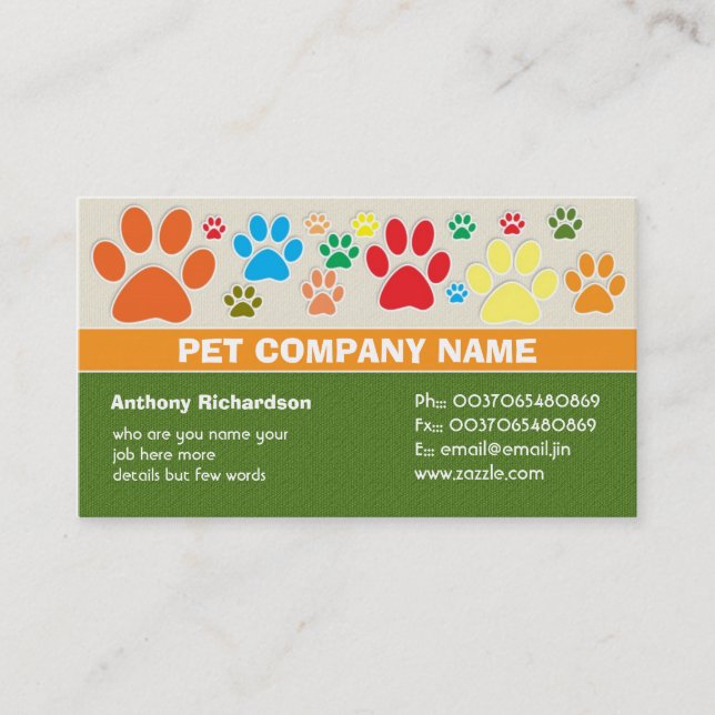 colourful pet pets care veterinary business cards (Front)