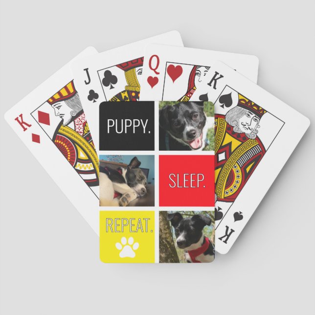 Colourful Pet Photo Animal Lover's Modern Geometri Playing Cards (Back)