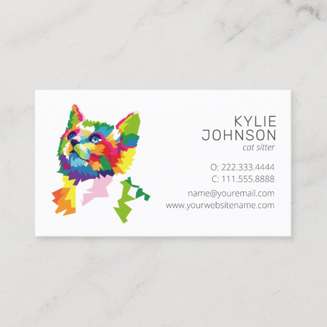 Colourful Pet Services | Cat Sitter Business Card (Front)