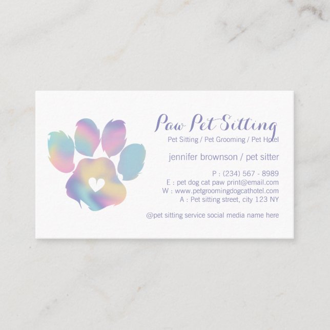 Colourful Pet Sitter Grooming Paw Business Card (Front)
