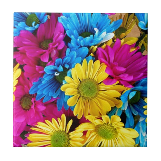 Colourful Petal Daisies Tile (Front)