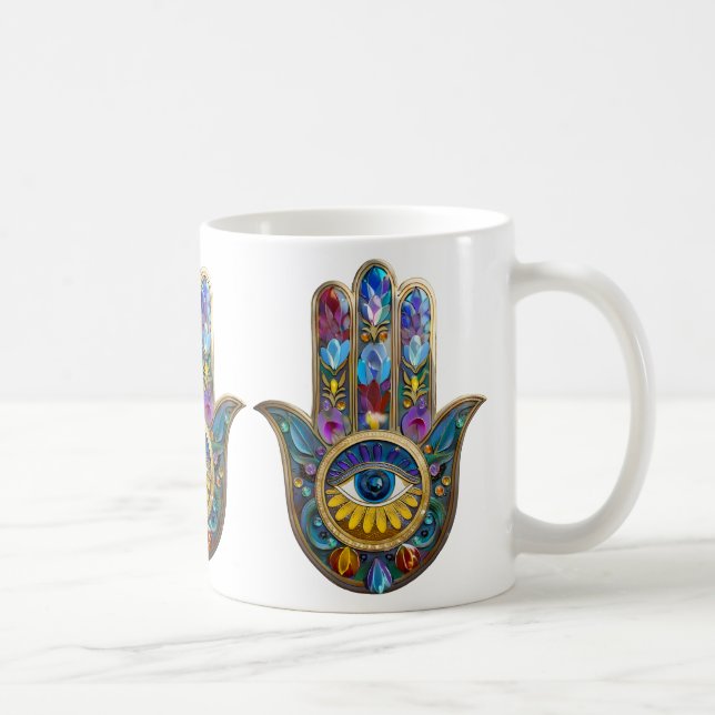 Colourful Petals Leaves Hamsa Sapphire Third Eye Coffee Mug (Right)