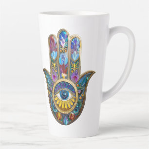 Colourful Petals Leaves Hamsa Sapphire Third Eye Latte Mug