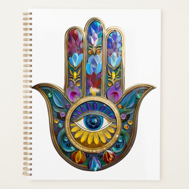 Colourful Petals Leaves Hamsa Sapphire Third Eye Planner (Front)