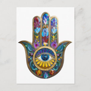 Colourful Petals Leaves Hamsa Sapphire Third Eye Postcard