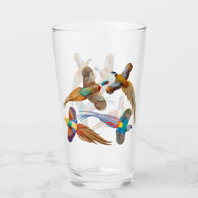 Colourful Pheasant Birds Drinking Glass (Front)
