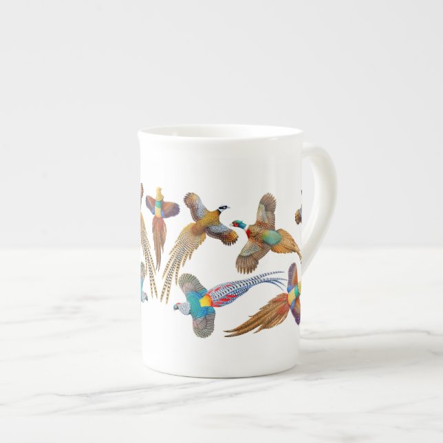 Colourful Pheasants Bone China Mug (Front Right)