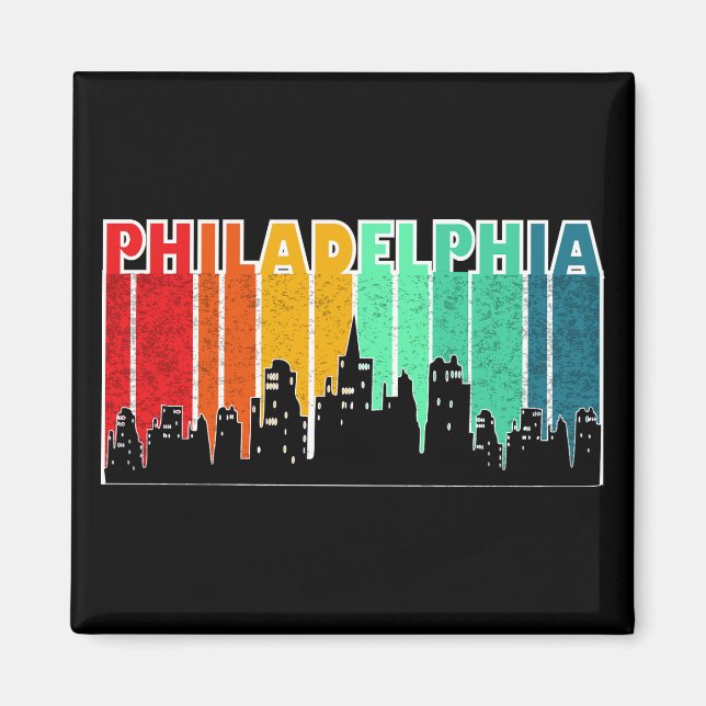 Colourful Philadelphia Retro Sunset Cityscape Magnet (Front)