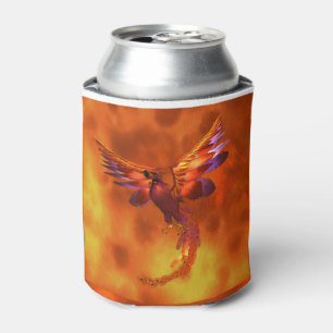 Colourful Phoenix Flying Against a Fiery Backgroun Can Cooler