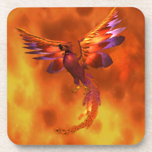 Colourful Phoenix Flying Against a Fiery Backgroun Coaster