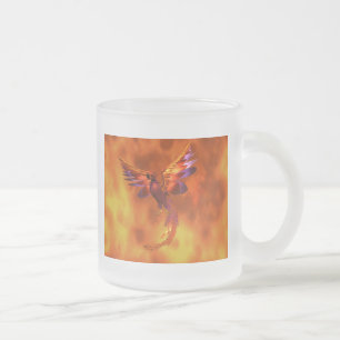 Colourful Phoenix Flying Against a Fiery Backgroun Frosted Glass Coffee Mug
