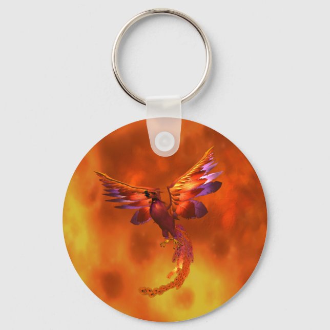 Colourful Phoenix Flying Against a Fiery Backgroun Key Ring (Front)