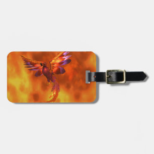 Colourful Phoenix Flying Against a Fiery Backgroun Luggage Tag