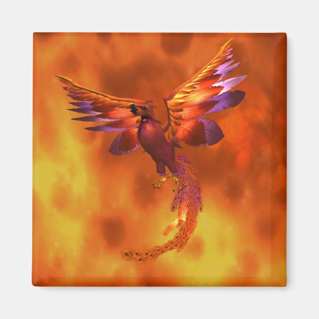 Colourful Phoenix Flying Against a Fiery Backgroun Magnet (Front)
