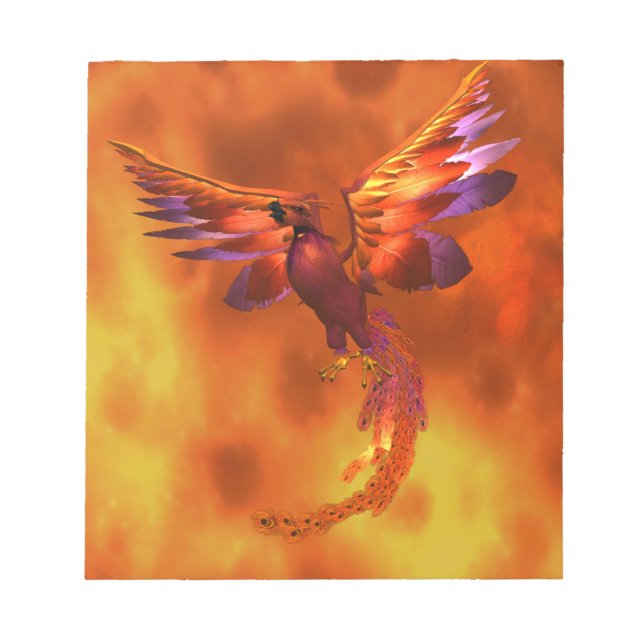 Colourful Phoenix Flying Against a Fiery Backgroun Notepad (Front)