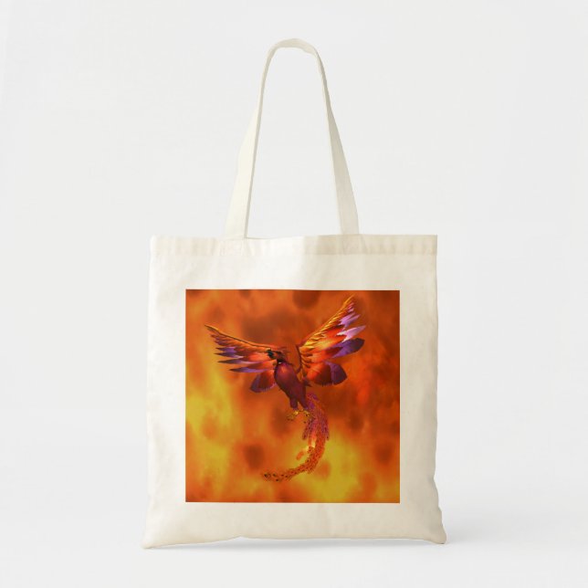 Colourful Phoenix Flying Against a Fiery Backgroun Tote Bag (Front)