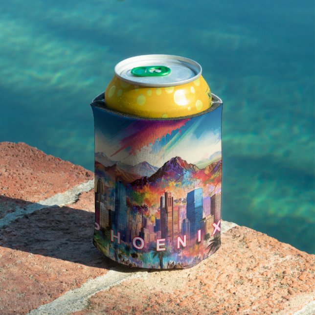 Colourful Phoenix Skyline Abstract Art Can Cooler (In Situ Pool)